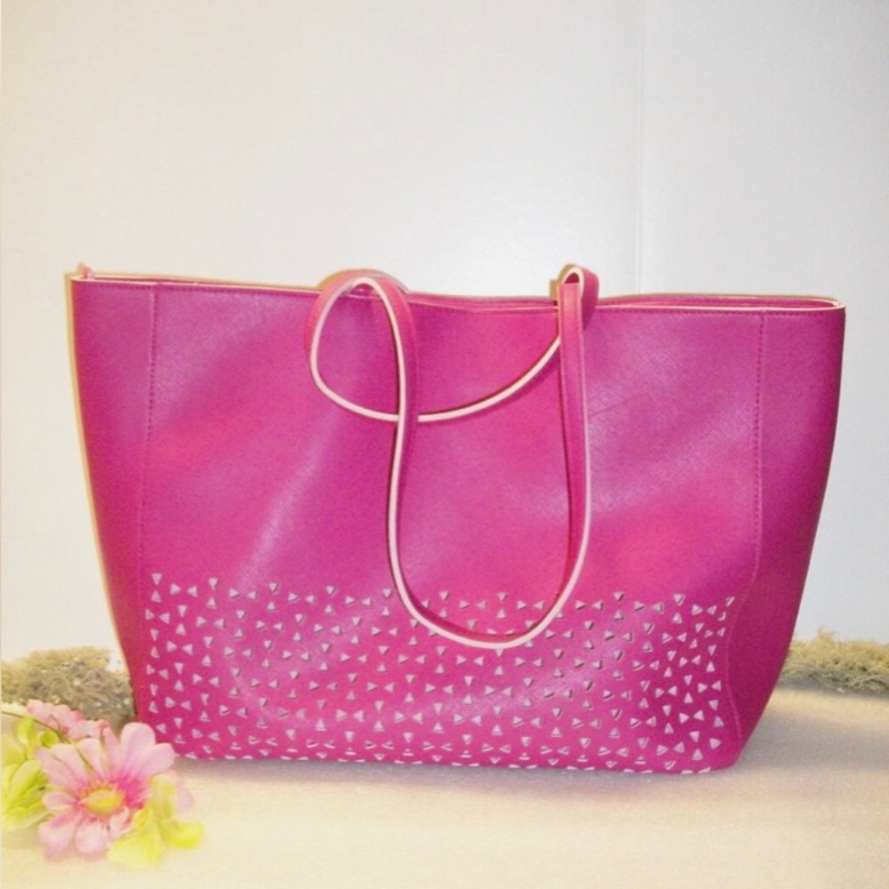 Bath & Body Works Hot Pink Tote with Geometric Laser Cut Detail